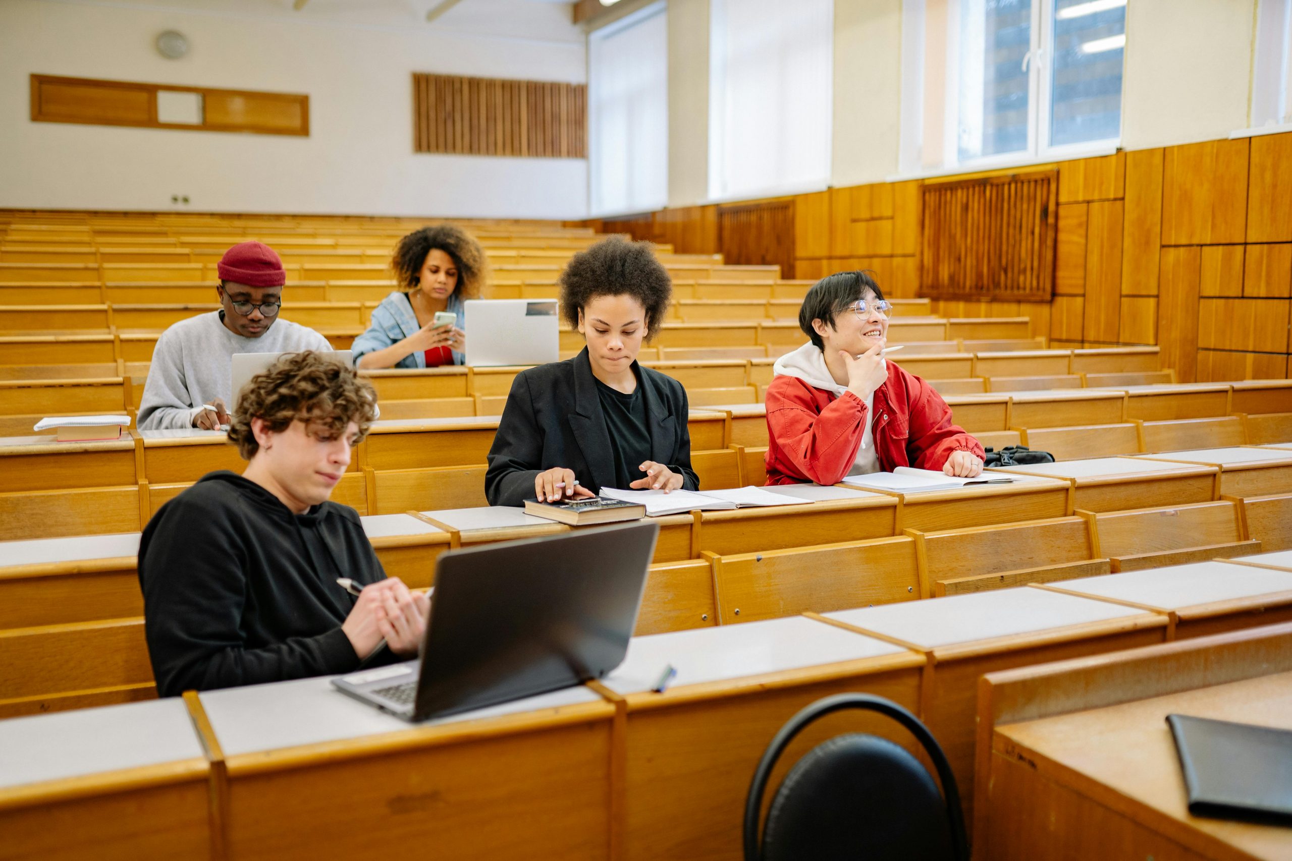 college students listening to a lecture intently