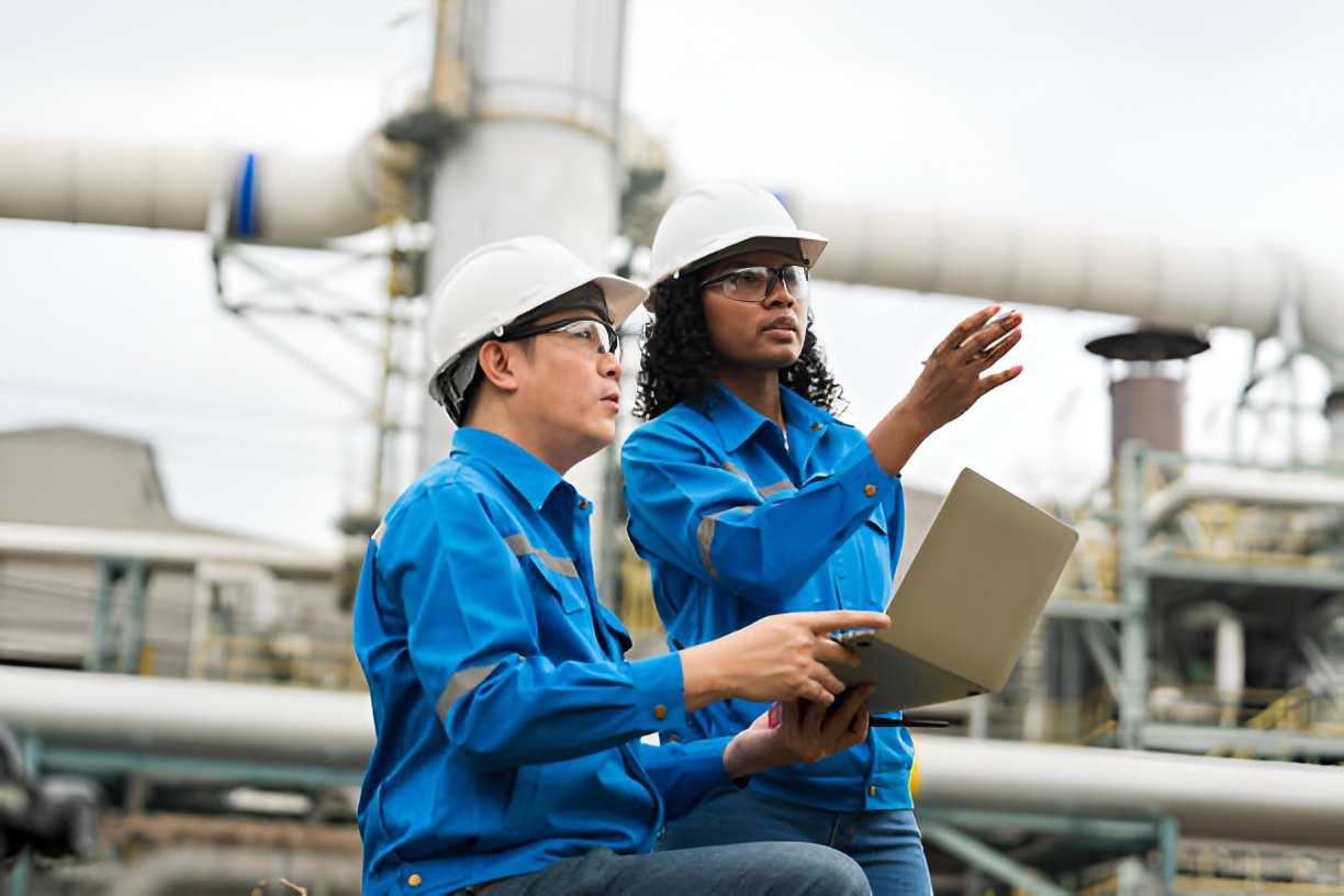 two engineers working in an oil plant